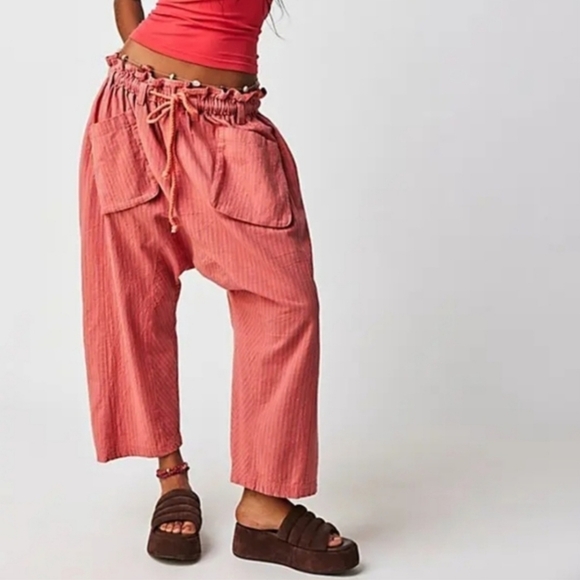 Free People Pants - Free People Runyan Cotton Striped Harem Drop Crotch Pink Baggy Pants Med